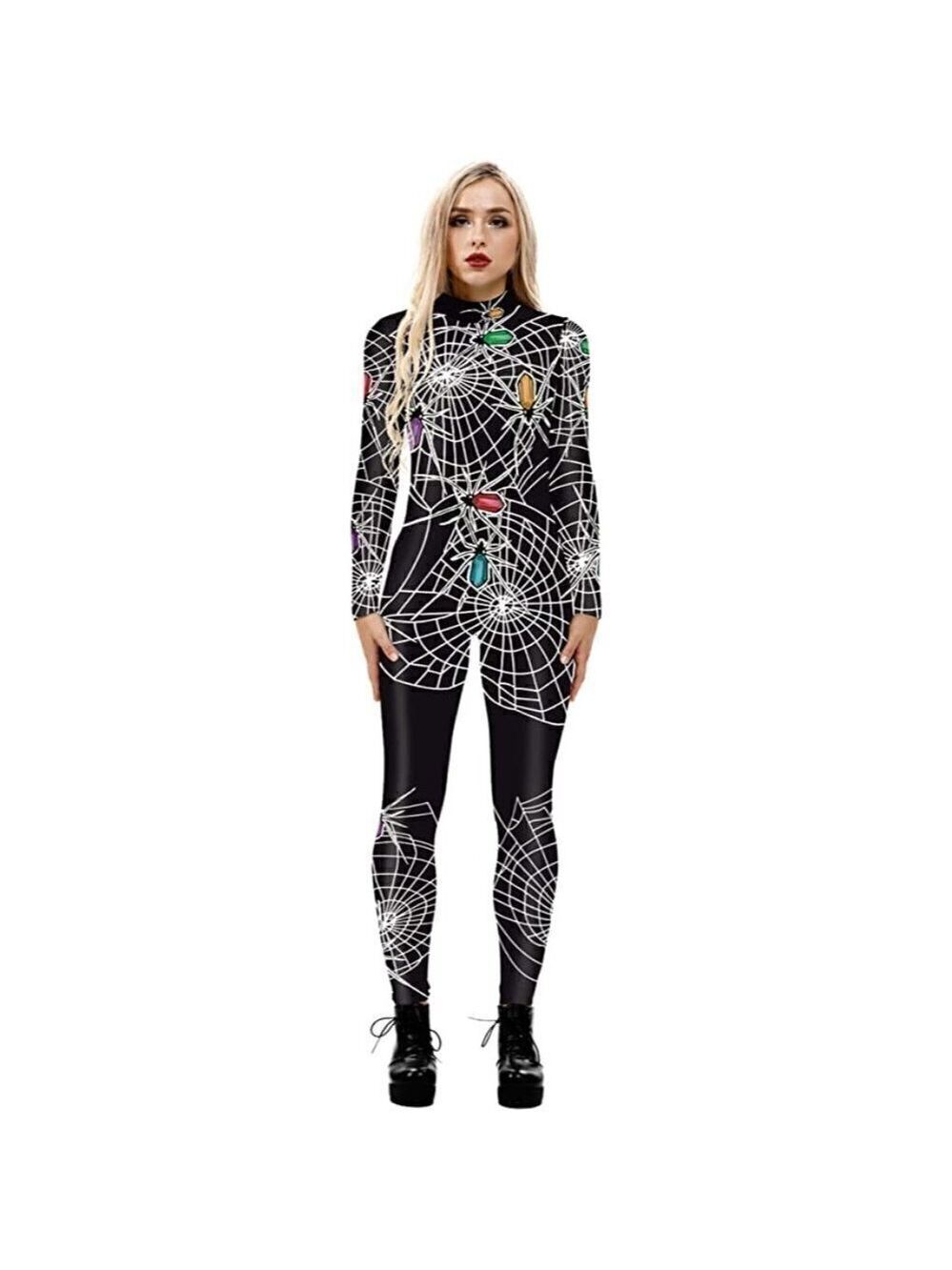 3D Skeleton Halloween Costume Cosplay Jumpsuit Bodysuit Colorful Long Sleeve NWT